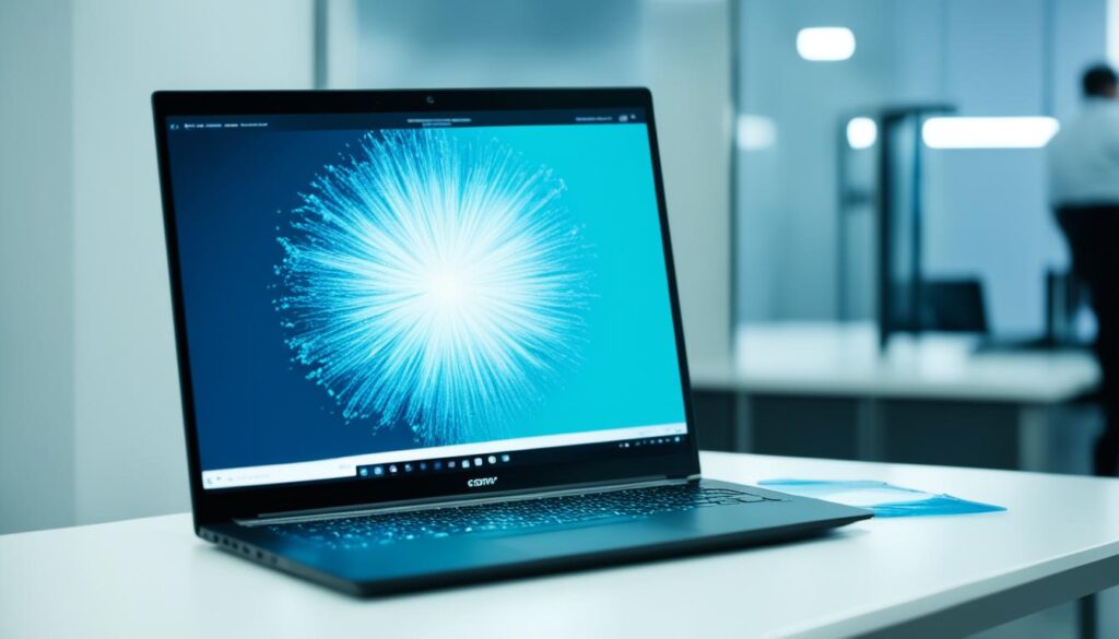 Laptop being prepared for secure data removal before return to employer