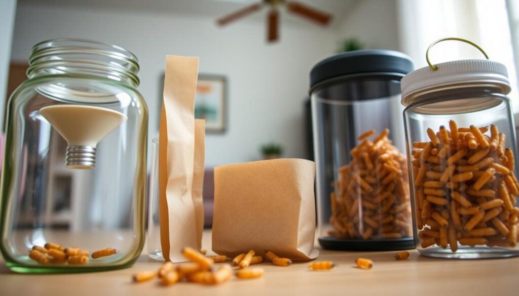 A collection of natural fly traps designed to eliminate maggots in a household setting.